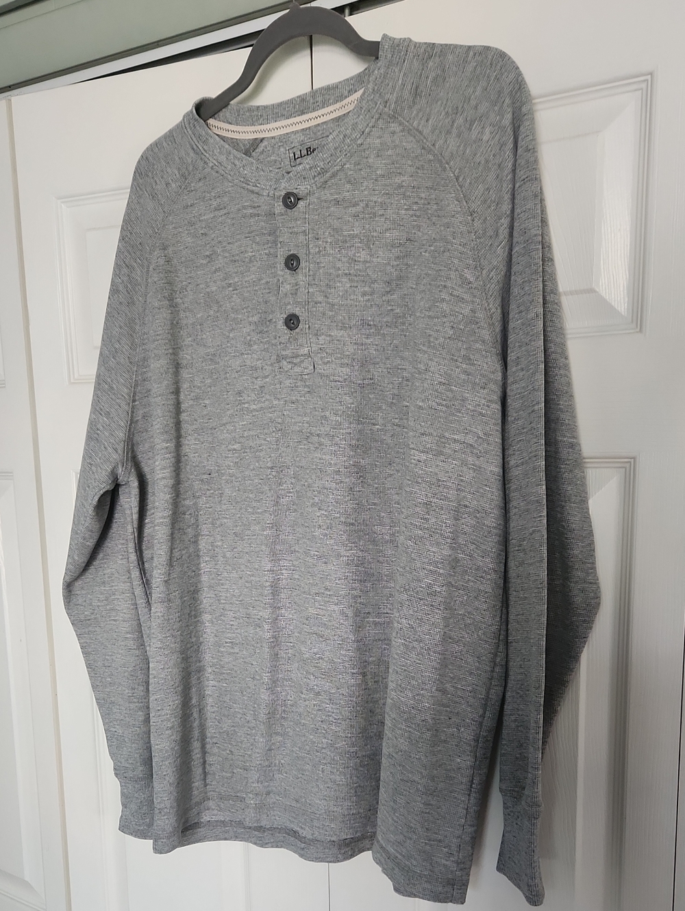Gray L.L. Bean long-sleeve waffle knit thermal Henley